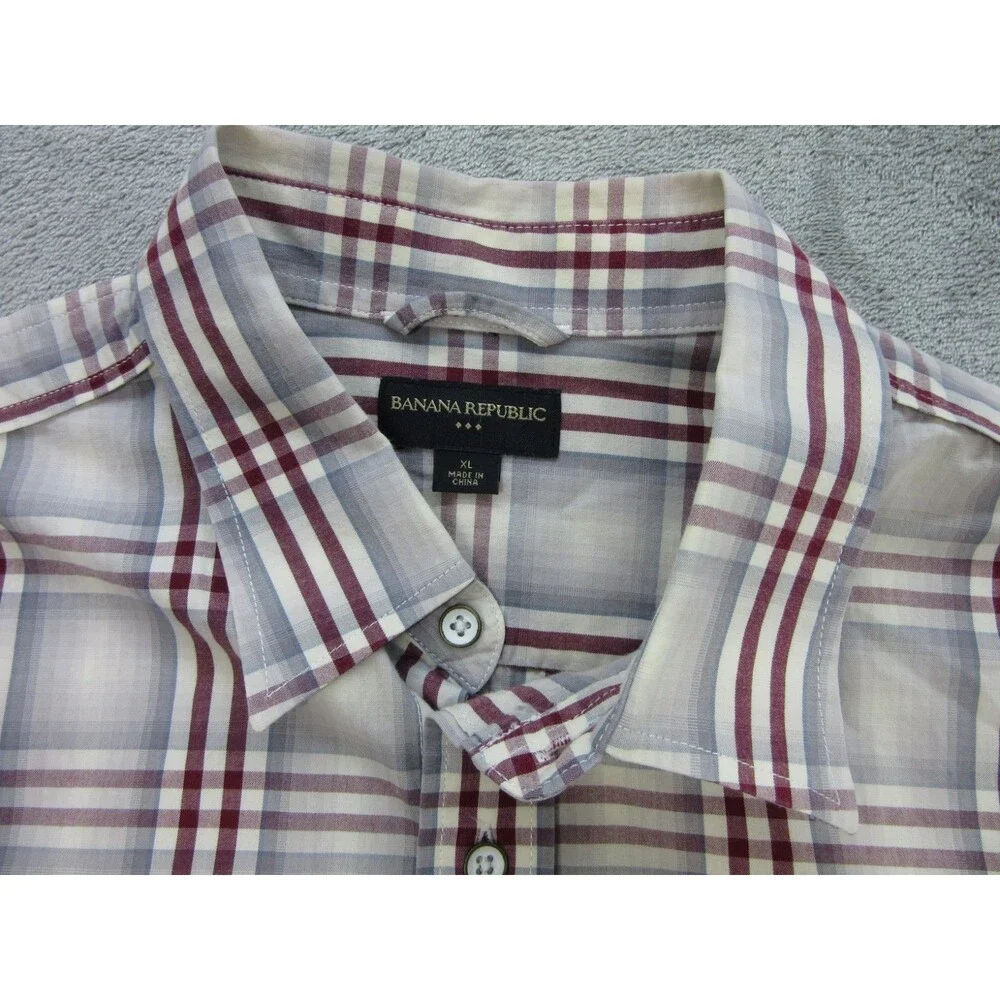 Banana Republic Men's XL Shirt Button Down Long Slv Plaid Red White Preppy